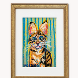Savannah Cat ( Framed Original Oil Pastel Art )