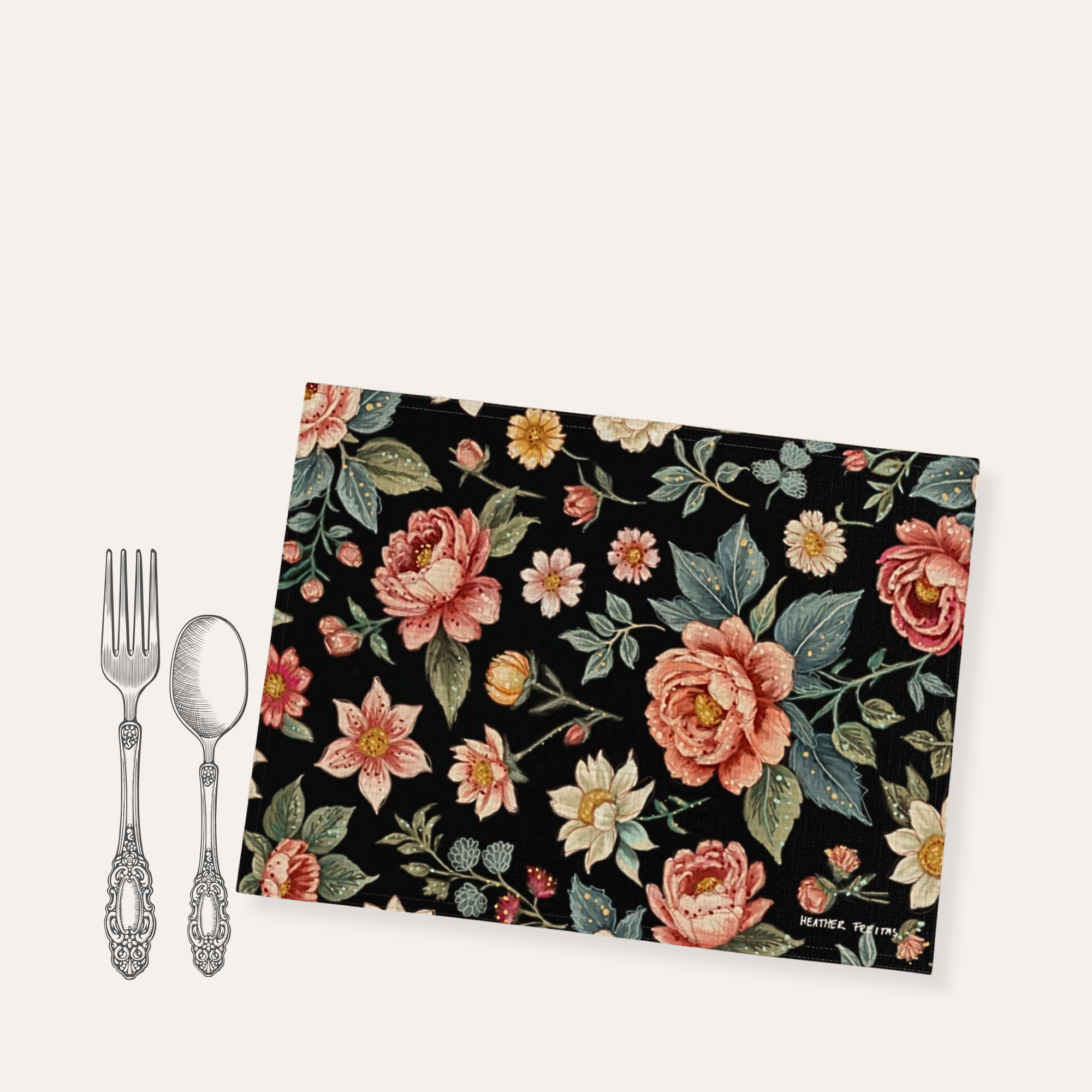 Vintage Black Floral Placemat