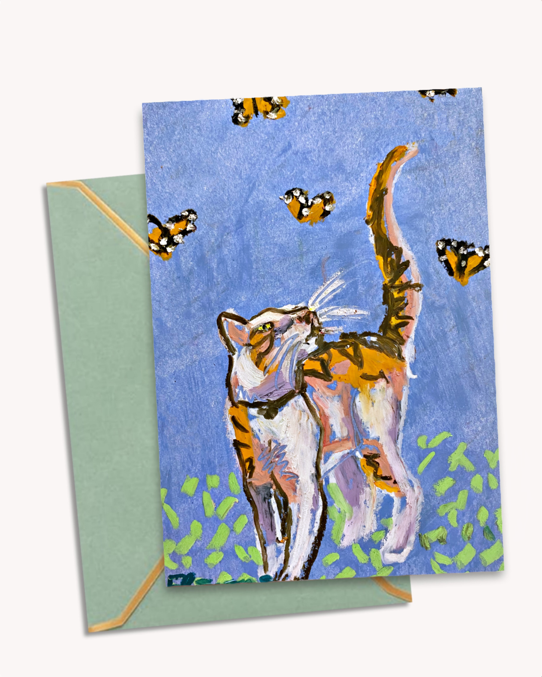 Tabby Cat & Monarch - Greeting Card / Fine Art Print