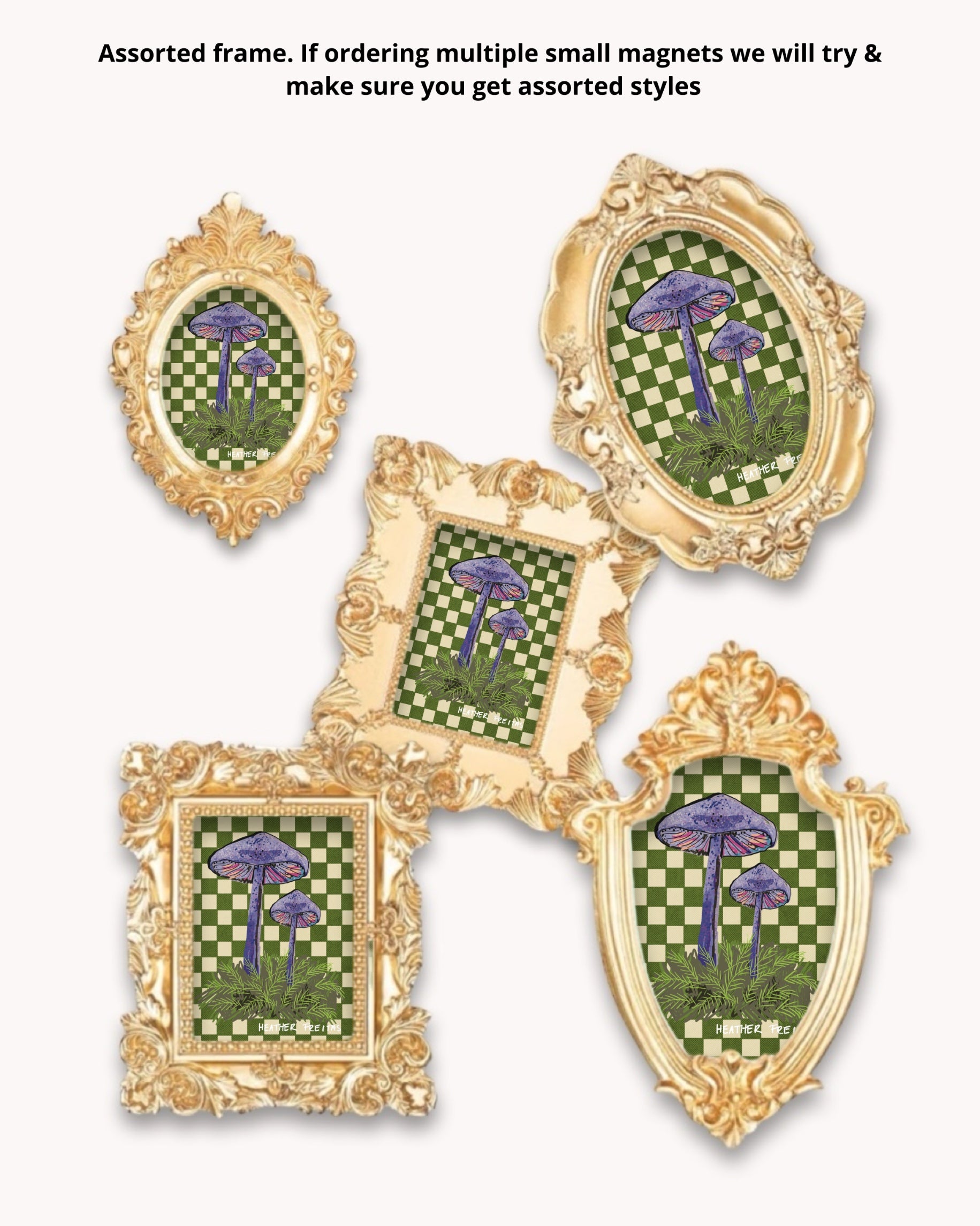 Purple Mushrooms Framed Magnet ( Small )