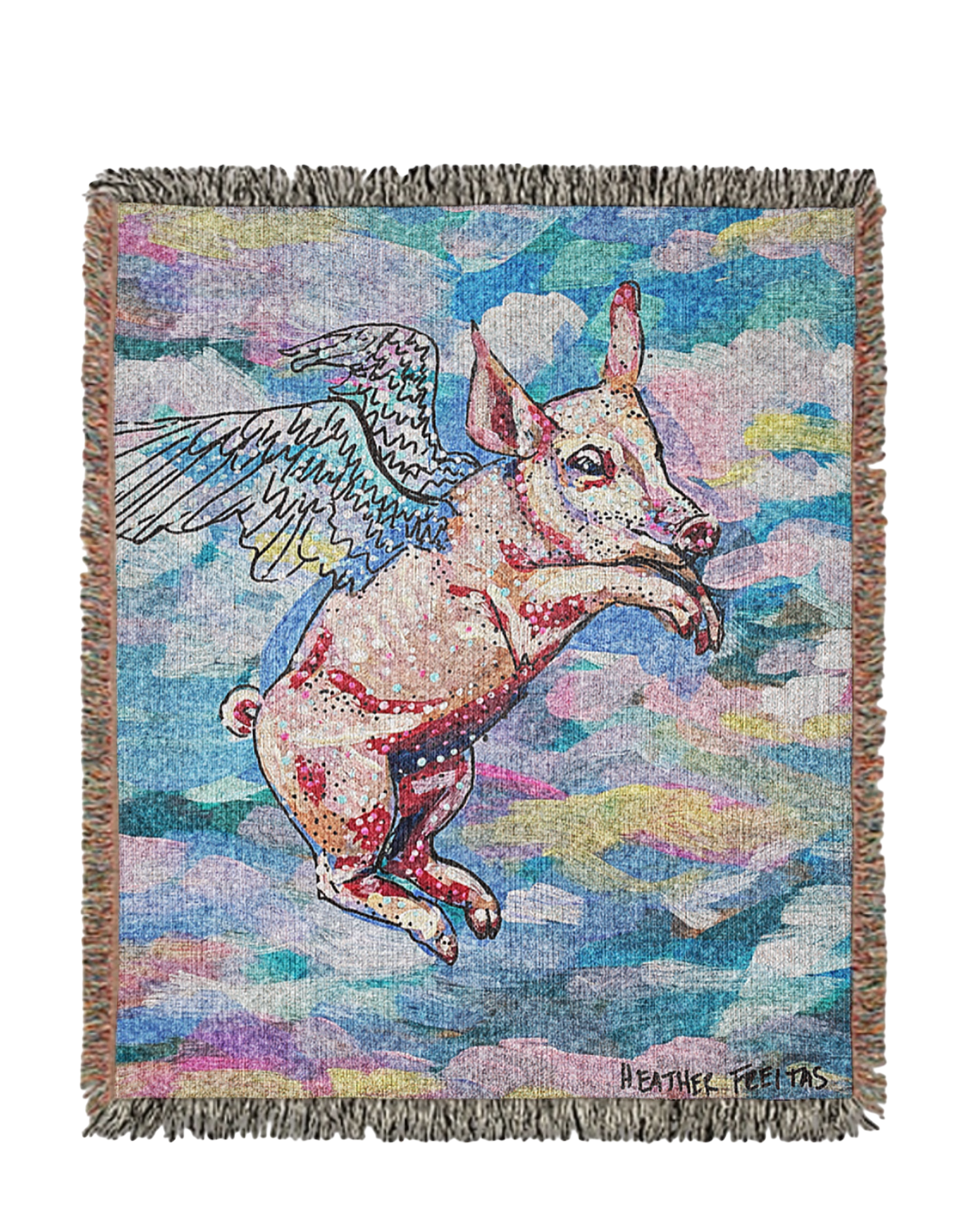 Pastel Flying Pig Woven Blanket Tapestry