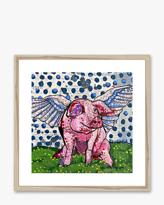 Polka Dot Flying Pig Framed & Mounted Print