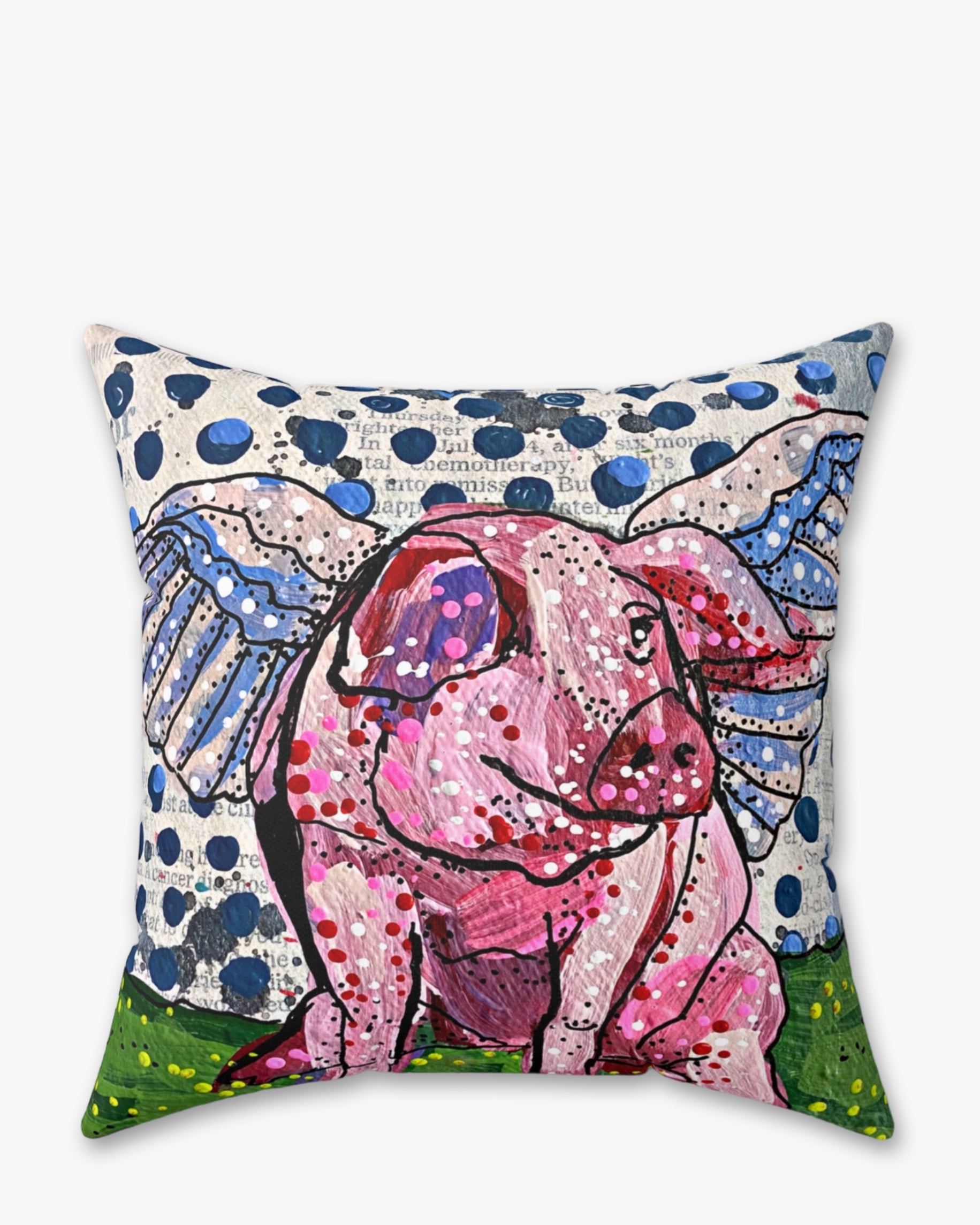 Polka Dot Flying Pig Faux Suede Pillow