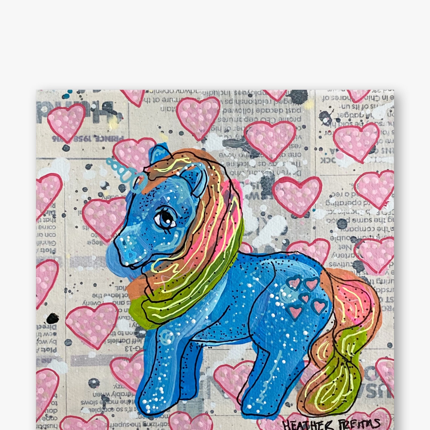 Blue Pony 90’s Toy ( Original Painting ) - Heather Freitas - fine art home deccor
