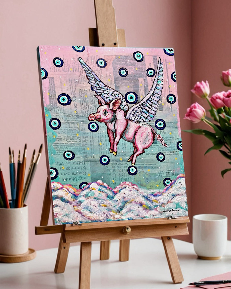 Paint Along Step by Step Painting Class - Twilight Flying Pig ( On Demand )