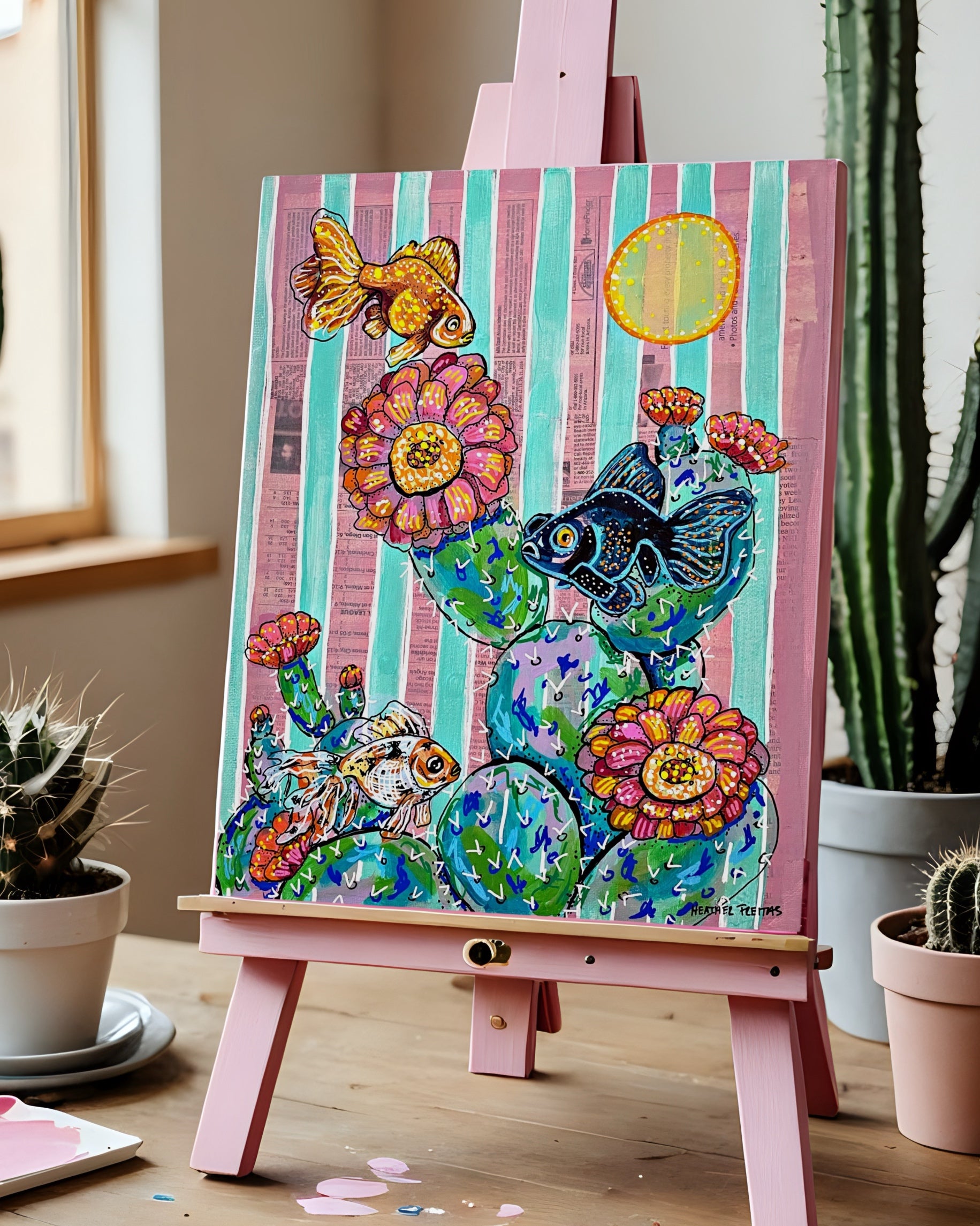Paint Along Step by Step Painting Class - Cactus Goldfish ( On Demand )