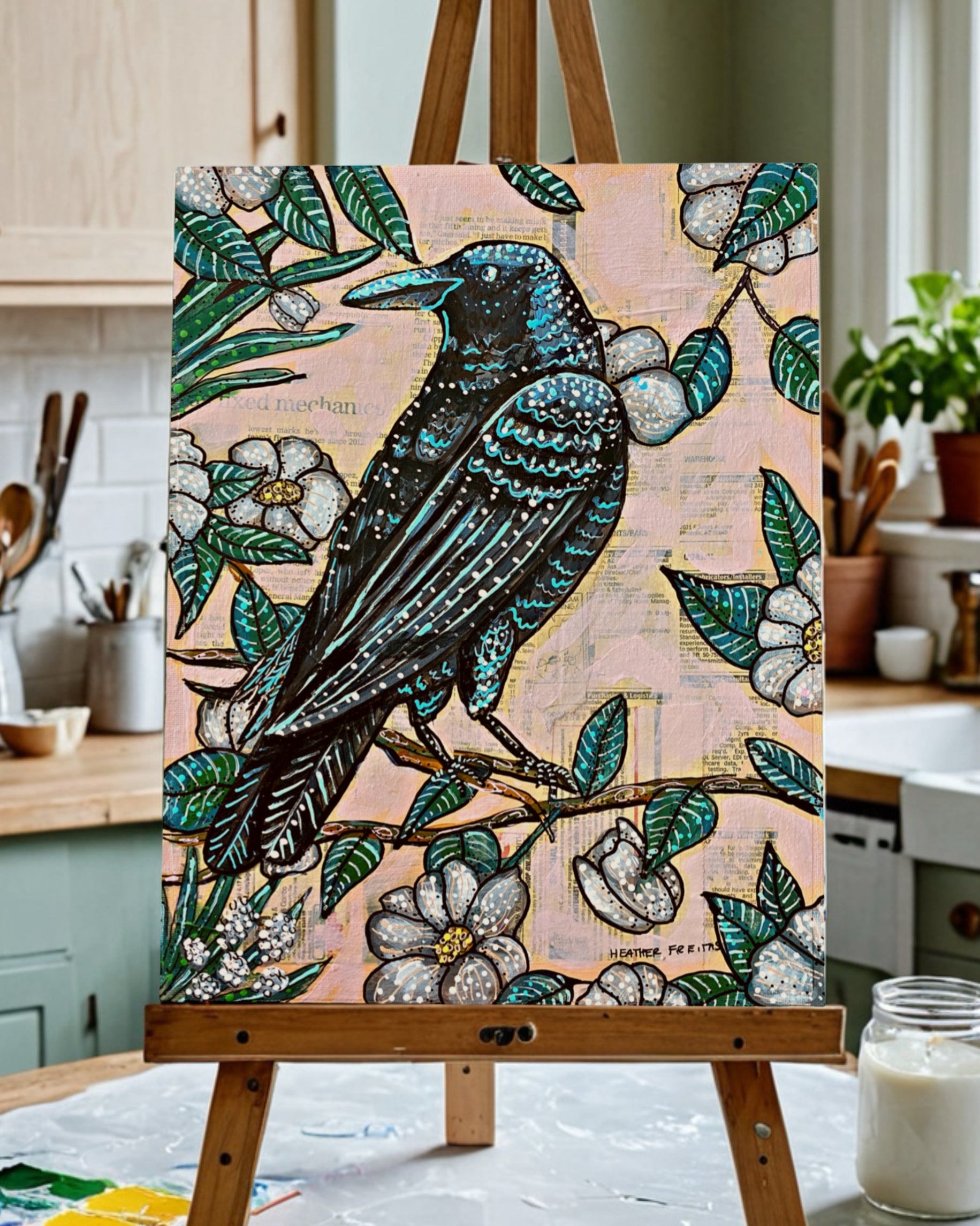 Paint Along Step by Step Painting Class - Vintage Floral Raven ( On Demand )