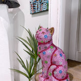 Pink Polka Dot Crystal Cat Sculpture