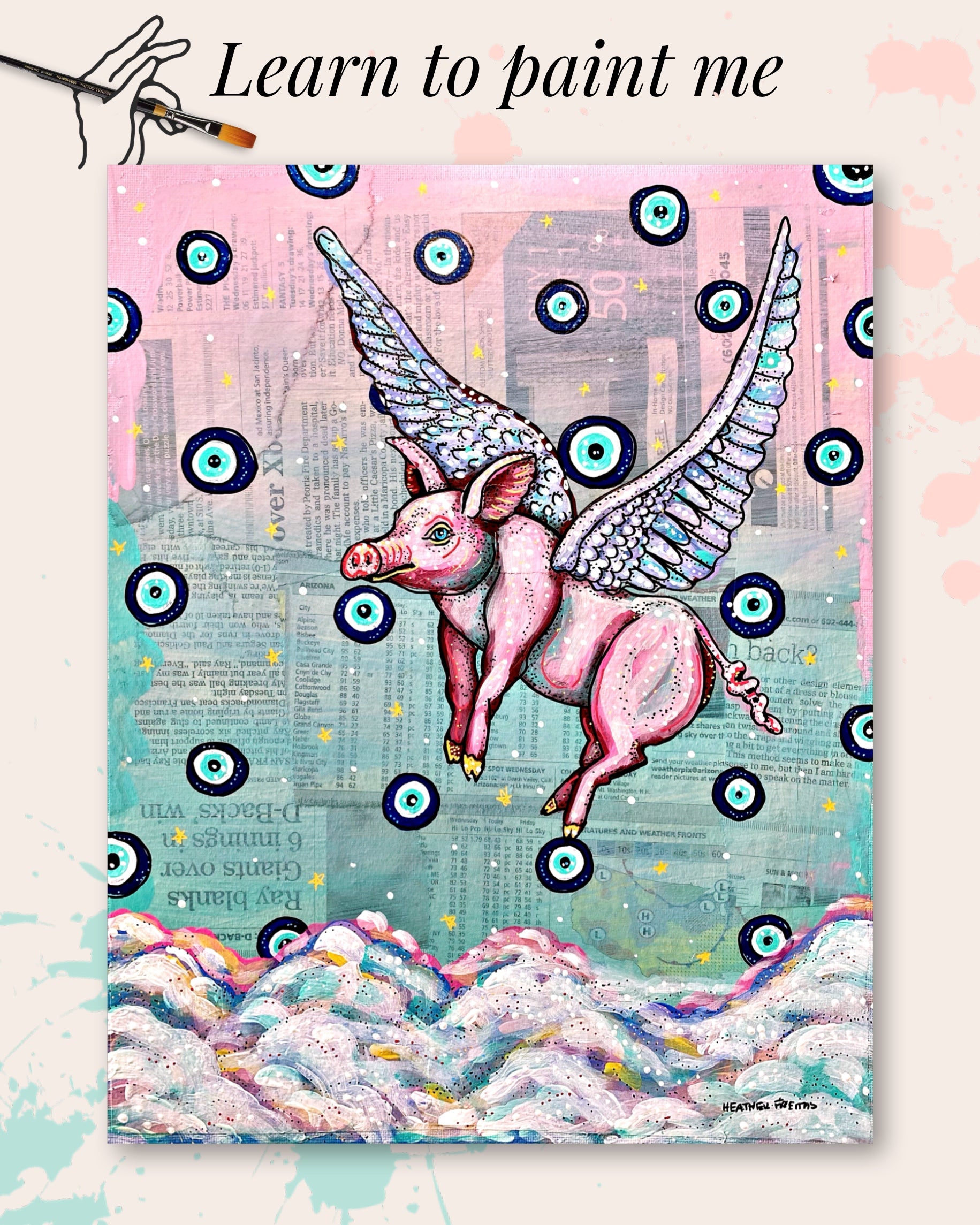 Paint Along Step by Step Painting Class - Twilight Flying Pig ( On Demand )