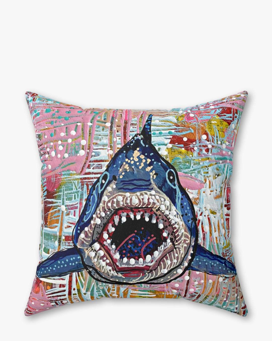 Great White Shark Faux Suede Pillow - Heather Freitas - fine art home deccor