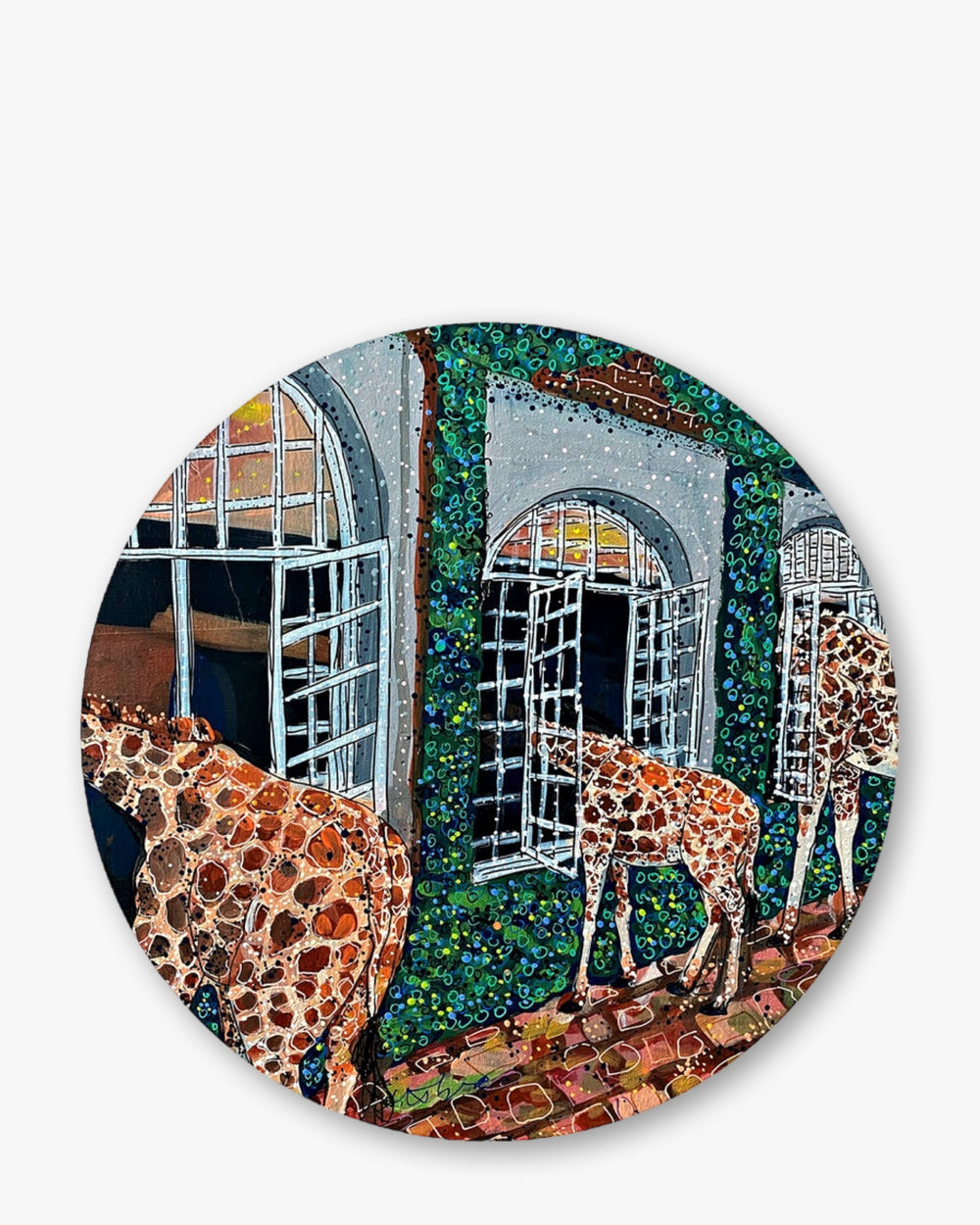 Fine Dining Giraffes Chinchilla Glass Chopping Board Trivet - Heather Freitas - fine art home deccor