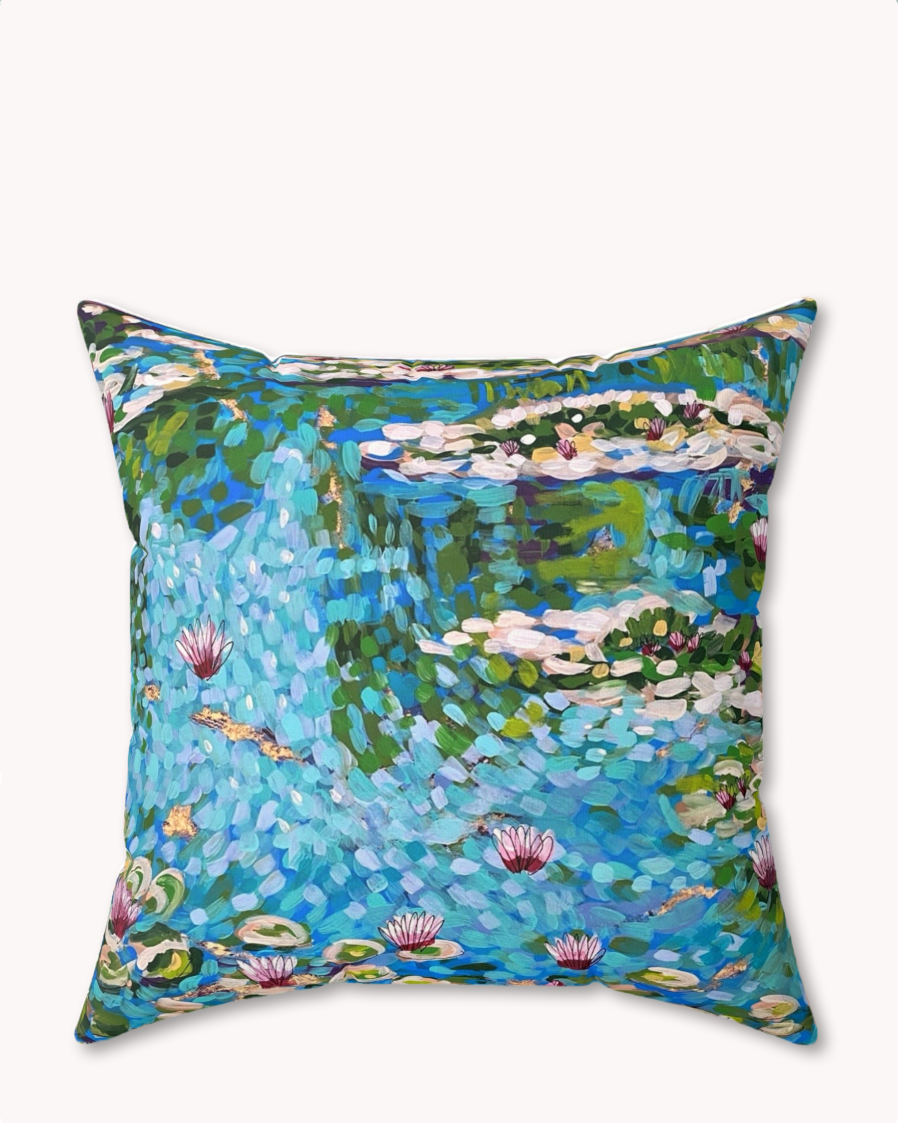 Monet’s Pond Decorative Faux Suede Throw Pillow