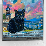 Royal Black Cat On Balcony ( Original Painting )