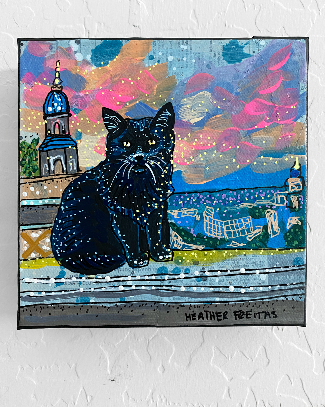 Royal Black Cat On Balcony ( Original Painting )
