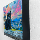 Royal Black Cat On Balcony ( Original Painting )