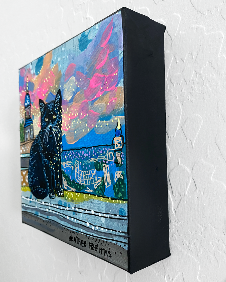 Royal Black Cat On Balcony ( Original Painting )