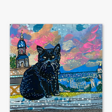 Royal Black Cat On Balcony ( Original Painting )