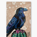 Sepia Floral Raven On Cactus ( Original Painting )