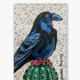 Vintage Floral Raven On Cactus ( Original Painting )