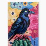Colorful Floral Raven On Cactus ( Original Painting )