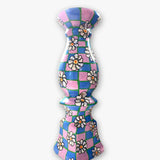 Daisy Checkered Hand Painted Candler Holder Set