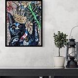 King Black Cat ( Fine Art Tapestry With Beaded Accents )