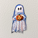 Ghost With Pumpkin Magnet ( Die-Cut )