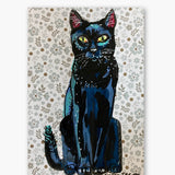 Floral Pattern Black Cat ( Original Painting )