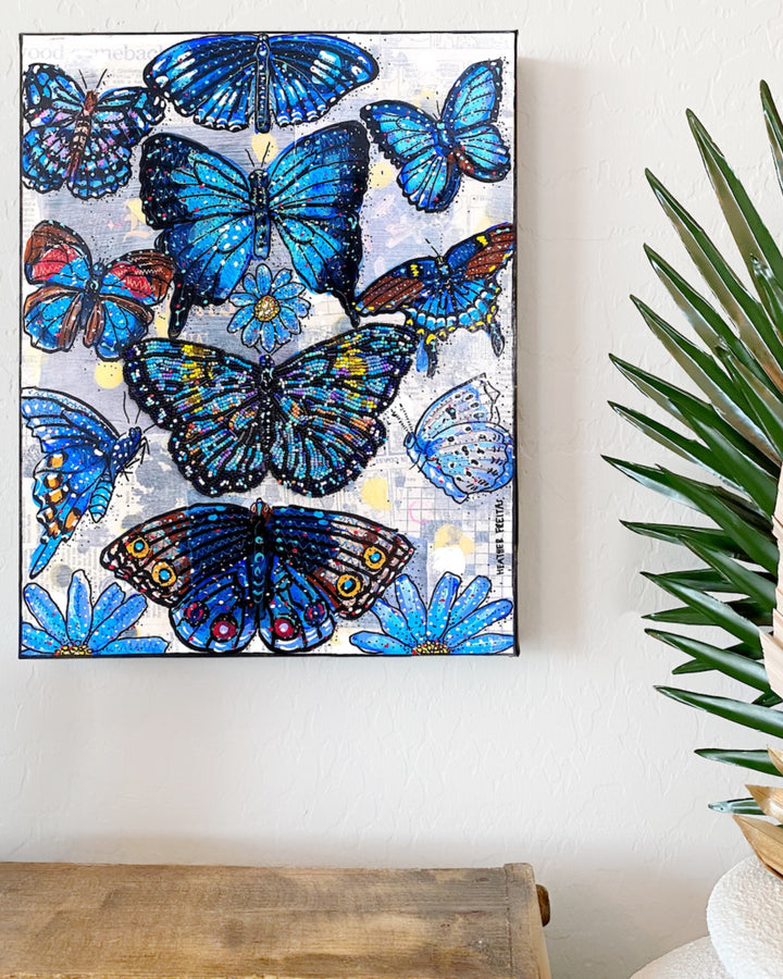 Specimen Blue ( Original Painting With Beaded Butterfly Accent )