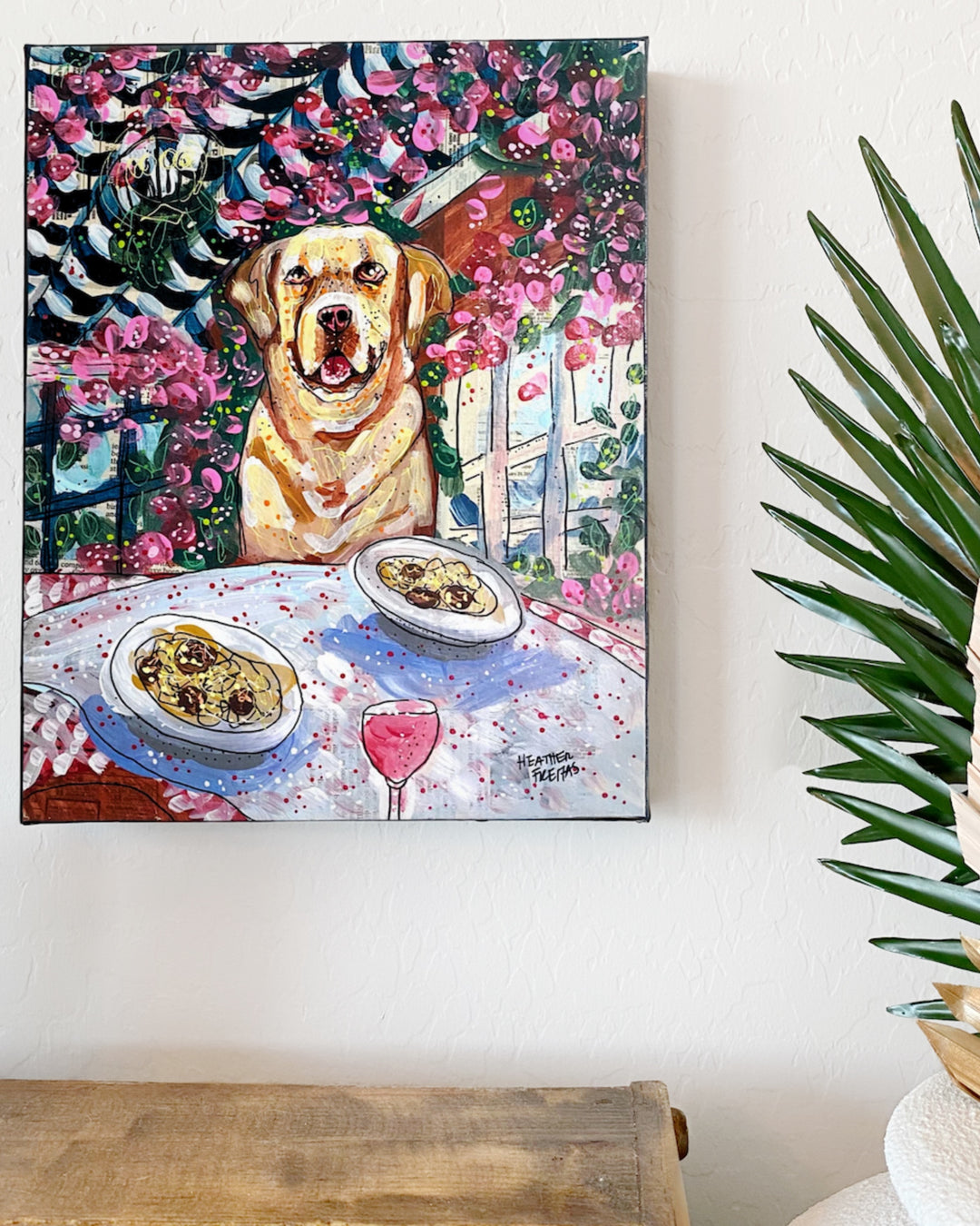 Yellow Labrador At Italian Restaurant ( Original Painting )