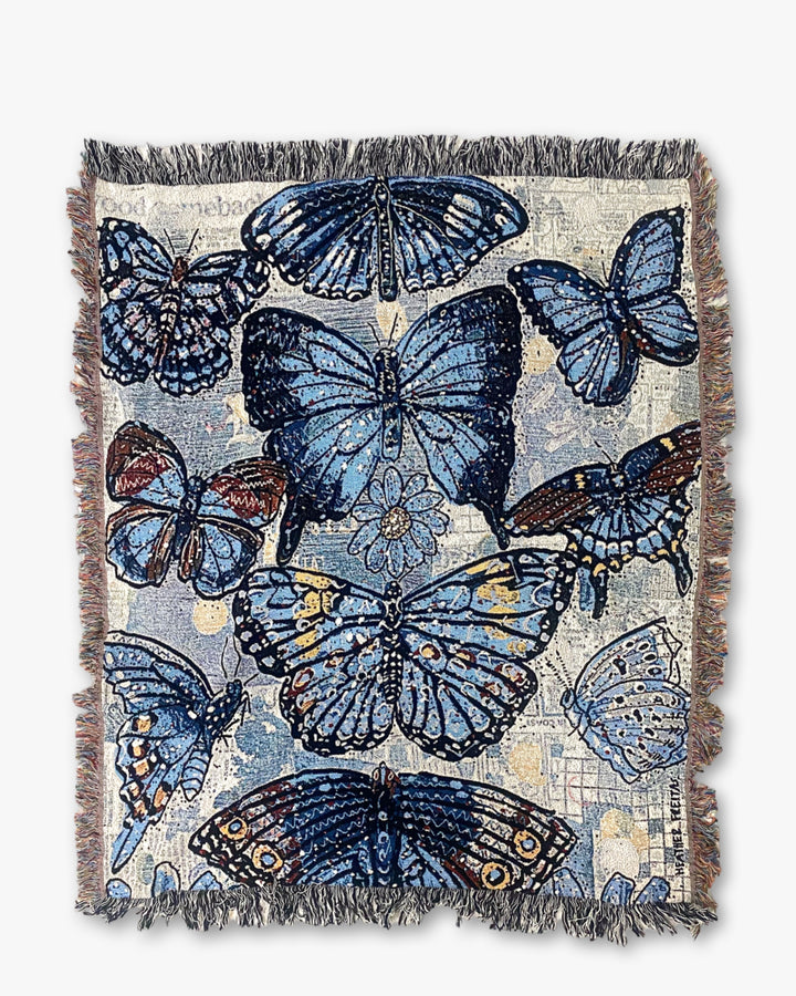 Butterfly Blue Woven Blanket - Heather Freitas - fine art home deccor