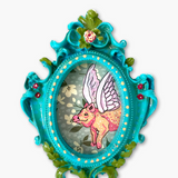 Blue Floral Flying Pig ( Mini Original Painting )