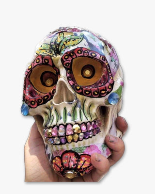 Choclate Cosmos Skull ( Hand Painted Sculpture )