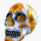 Vintage Rainbows & Sunflowers Skull ( Hand Painted Sculpture )