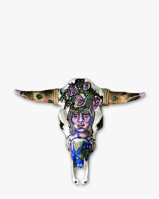 Mother Earth Cow Skull ( Hand Painted Cow Skull )