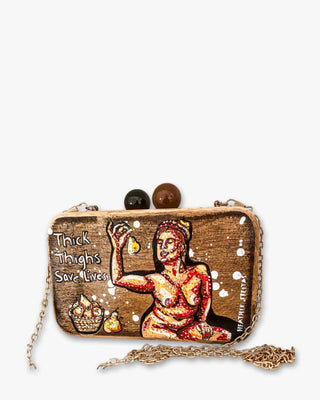 Thick Thighs Hand Painted Wood Crossbody