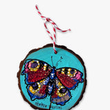 Desert Blue & Cranberry Glaze Butterfly - Hand Painted Ornament