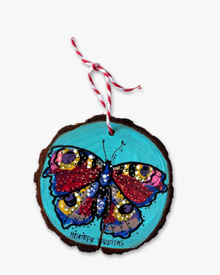 Desert Blue & Cranberry Glaze Butterfly - Hand Painted Ornament