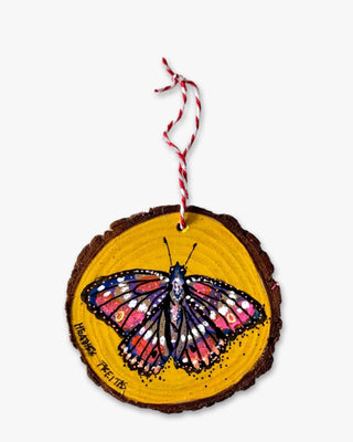 Golden Yellow & Neon Pink Butterfly - Hand Painted Ornament