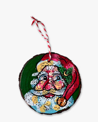 Forest Green Moon Santa - Hand Painted Ornament