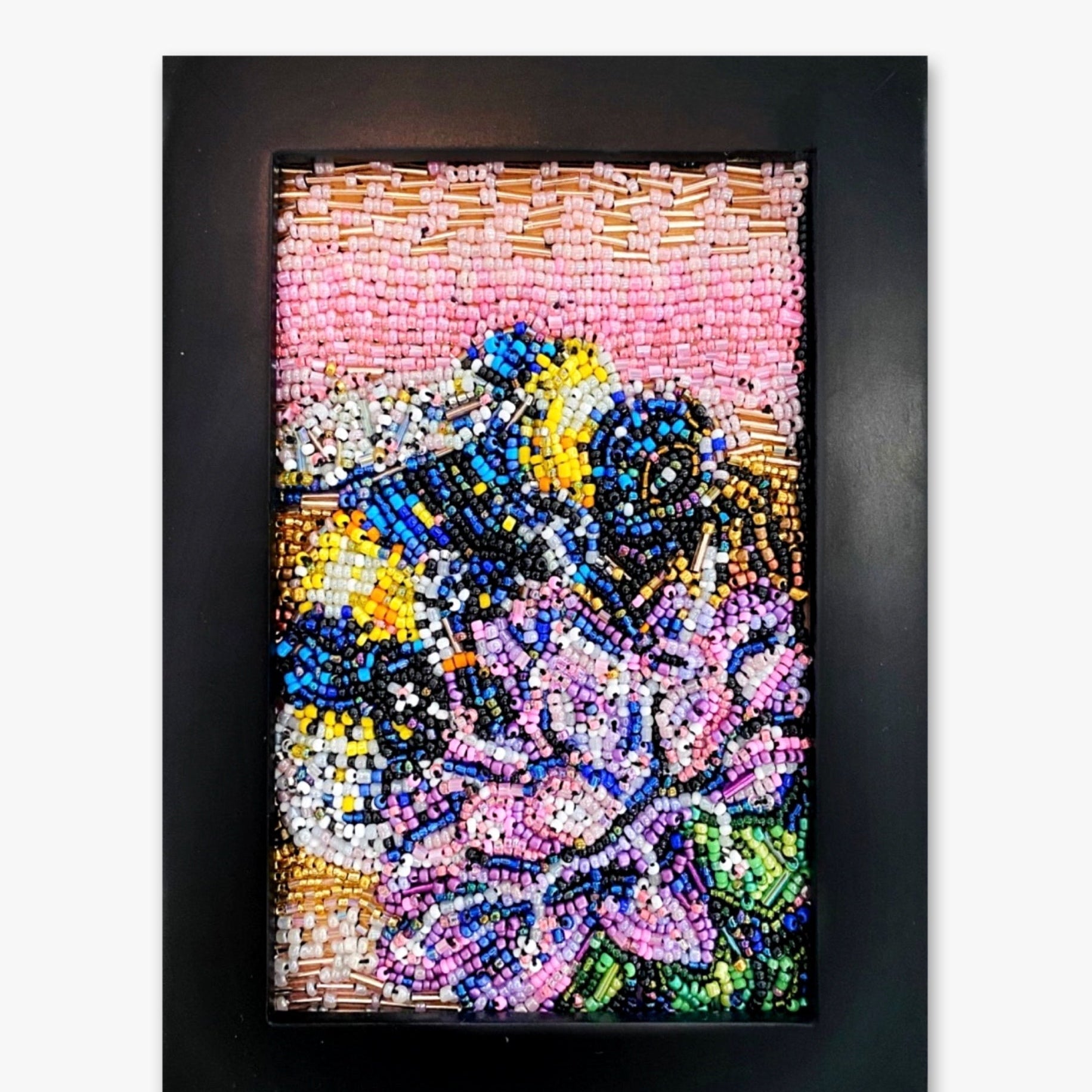 A Bee & His Flower - Fully Beaded Artwork - Heather Freitas - fine art home deccor