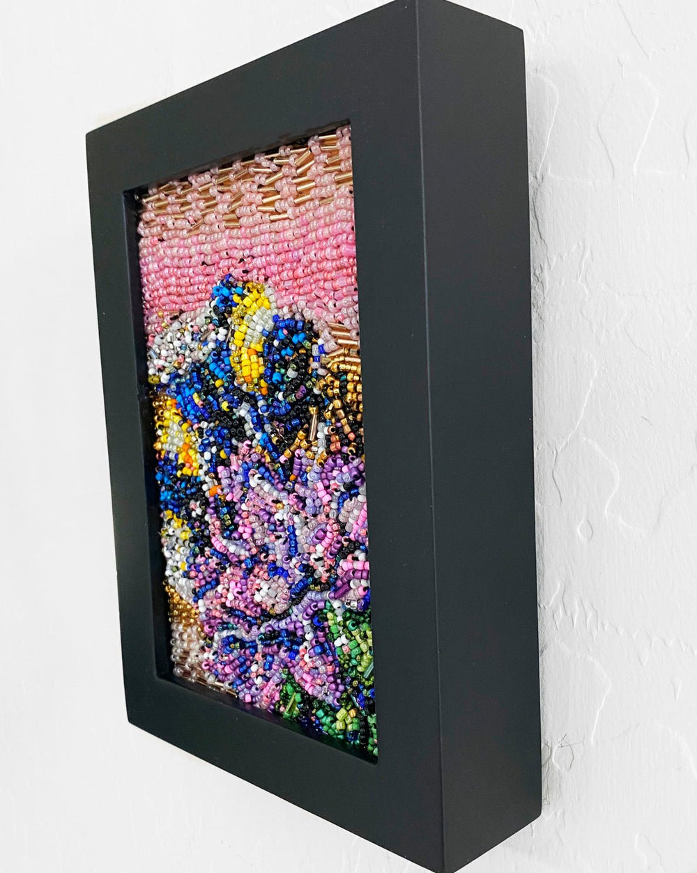 A Bee & His Flower - Fully Beaded Artwork - Heather Freitas - fine art home deccor