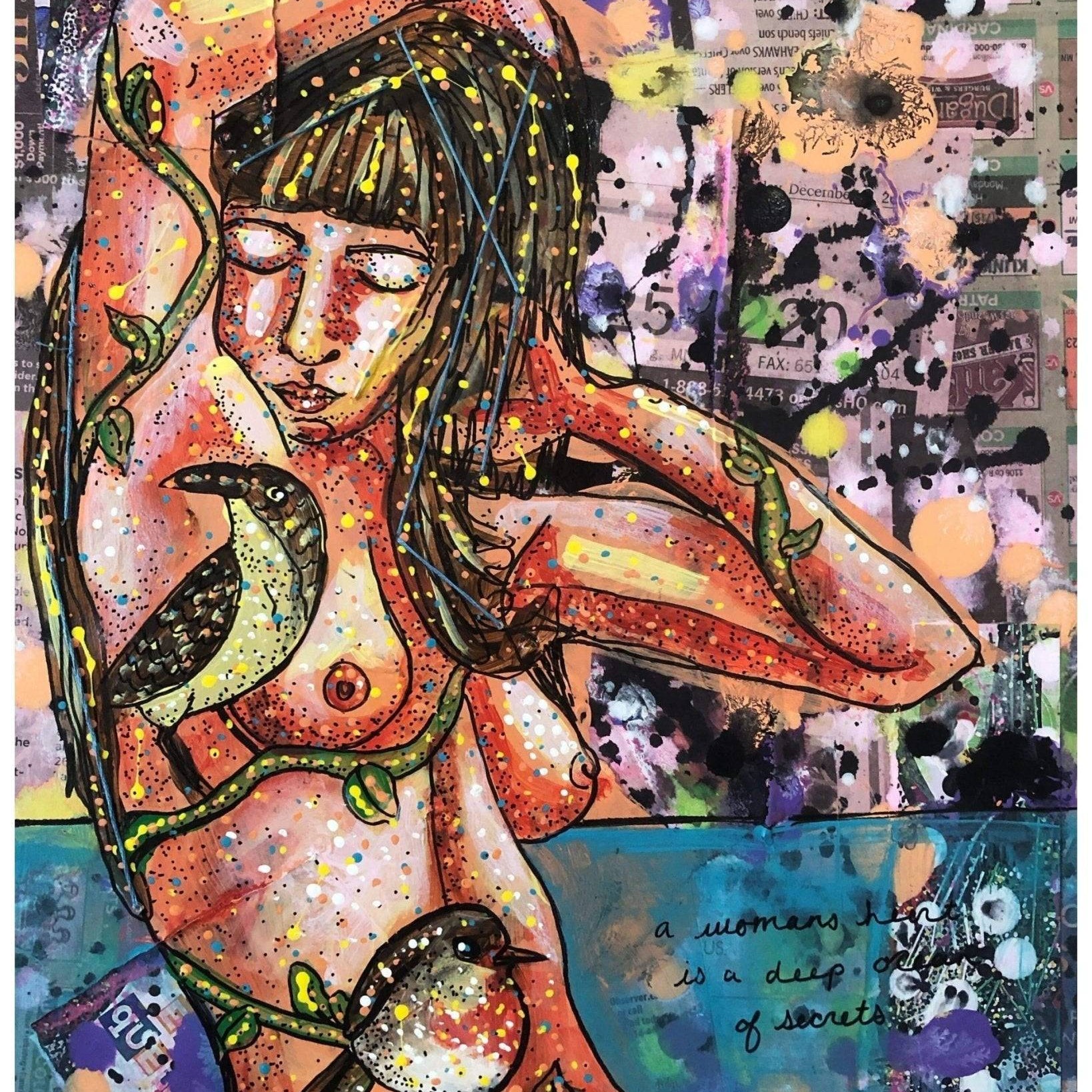 A Woman’s Heart Is A Deep Ocean Of Secrets - figurative Original art - Heather Freitas - fine art home deccor