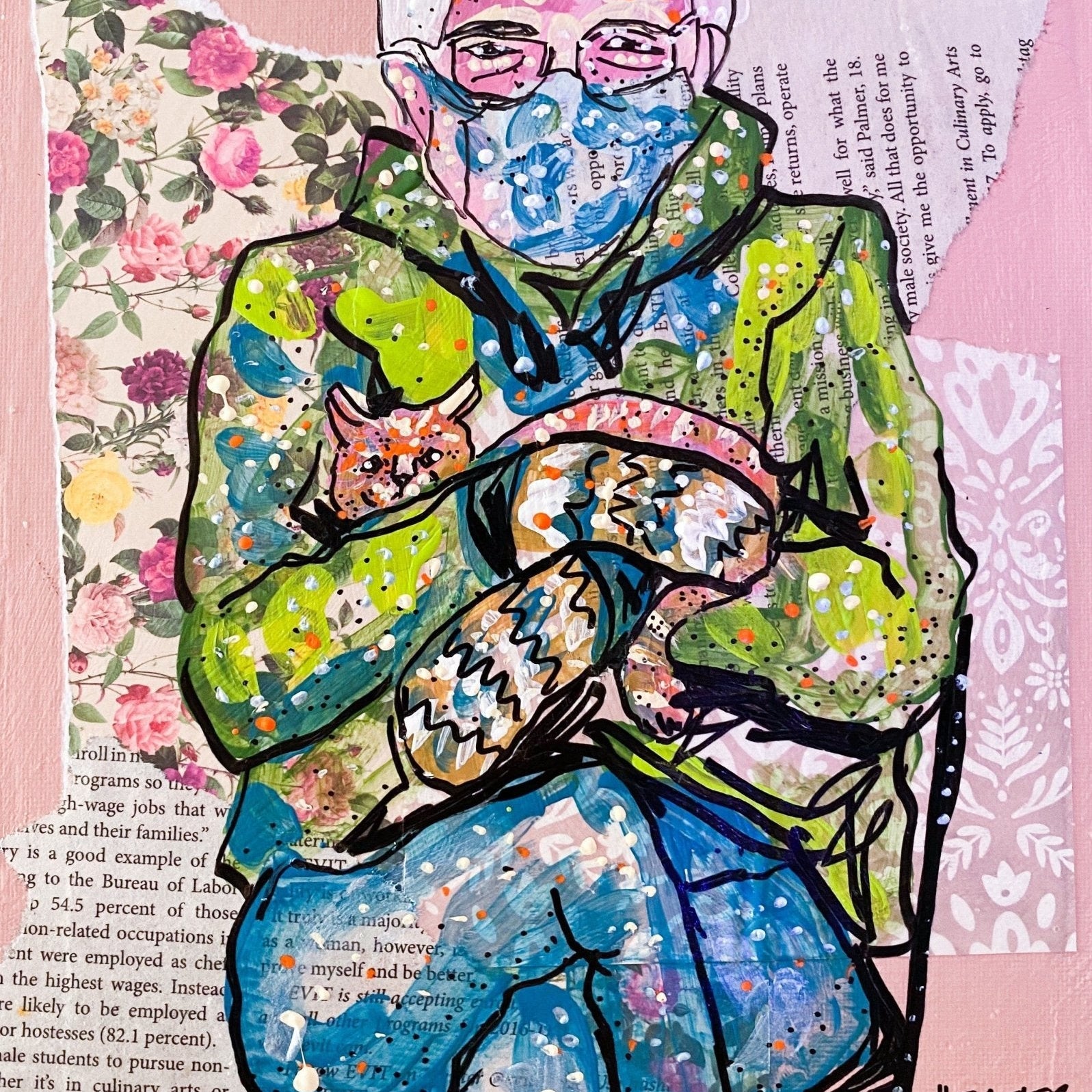 Bernie and Mittens ( Original Painting ) - Heather Freitas - fine art home deccor