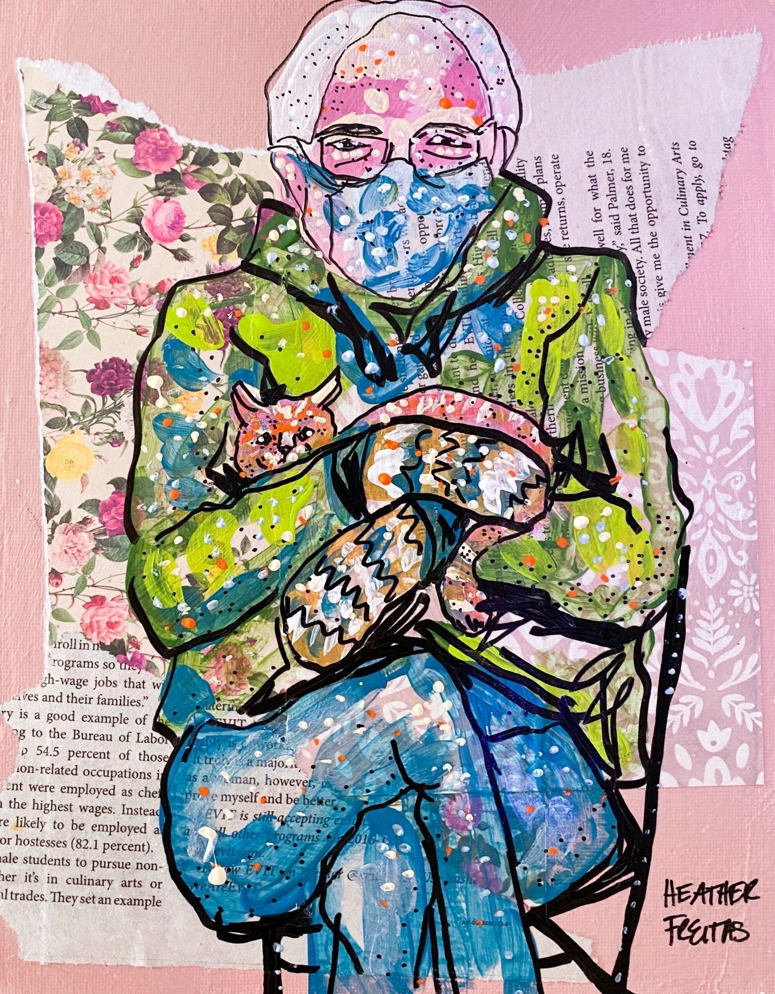 Bernie and Mittens ( Original Painting ) - Heather Freitas - fine art home deccor