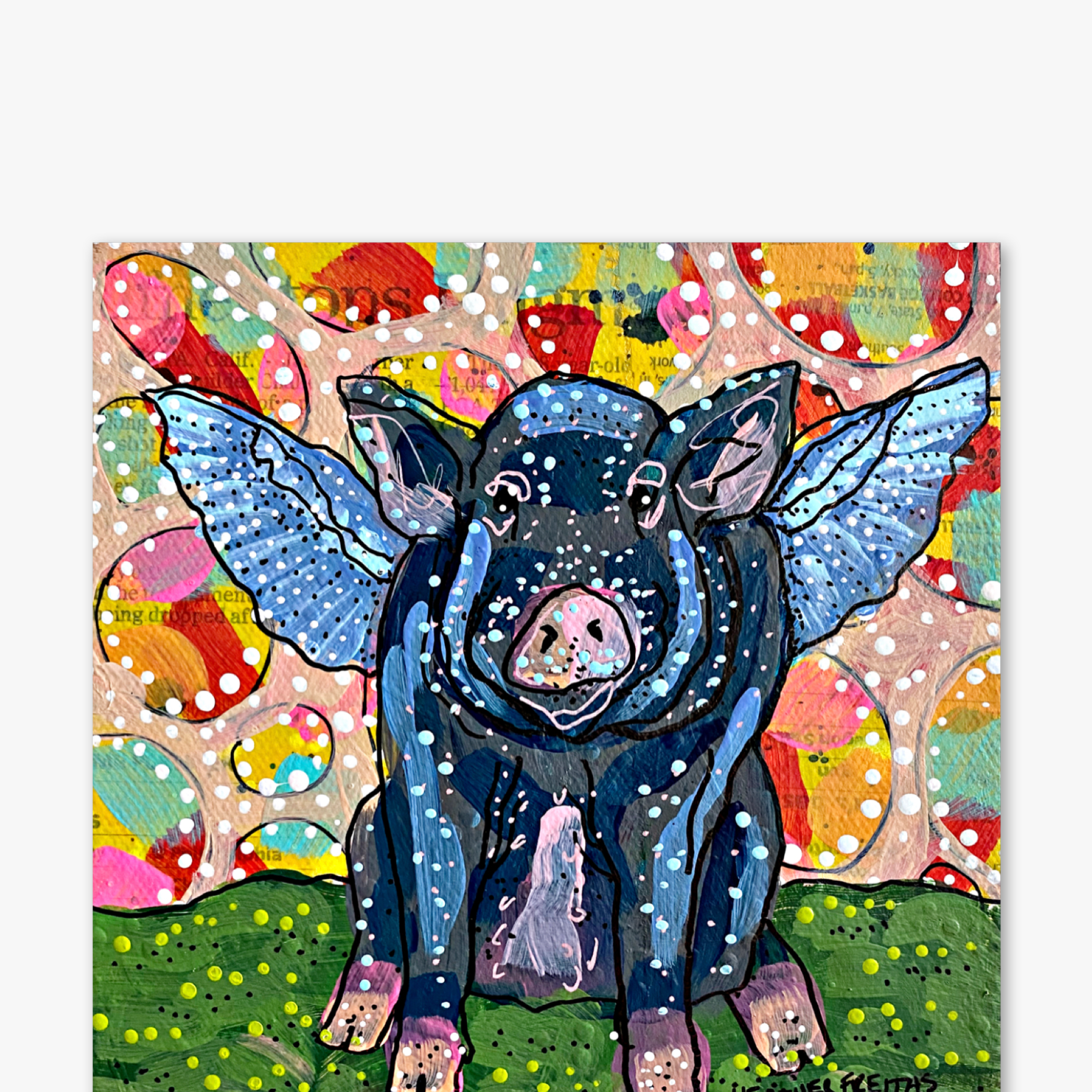 Big Momma Flying Pig ( Original Painting ) - Heather Freitas - fine art home deccor