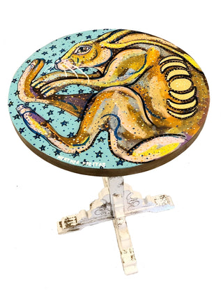 Birth Of The Hare - Hand Painted Accent table - Heather Freitas - fine art home deccor
