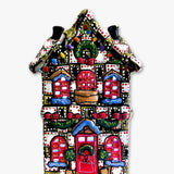 Black, White & Brass Hand Painted Ceramic LED Christmas Village House - Heather Freitas - fine art home deccor