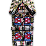 Black, White & Brass Hand Painted Ceramic LED Christmas Village House - Heather Freitas - fine art home deccor