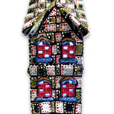 Black, White & Brass Hand Painted Ceramic LED Christmas Village House - Heather Freitas - fine art home deccor